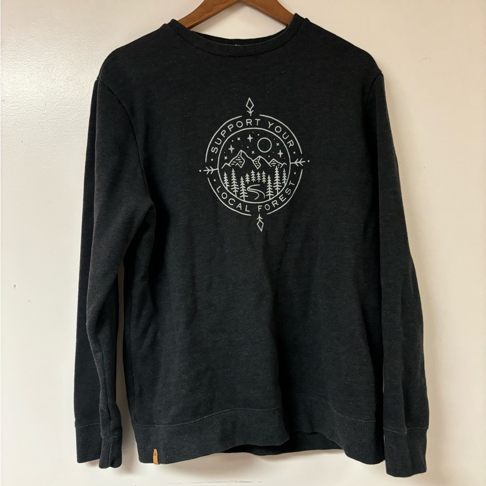 tentree charcoal Crewneck Sweater with Forest Graphic Size Large